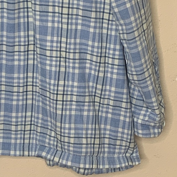 L L Bean Fleece Lined Flannel Shirt Jacket Check Plaid Blue Gray Smock Hem Sz 1X - Picture 13 of 14